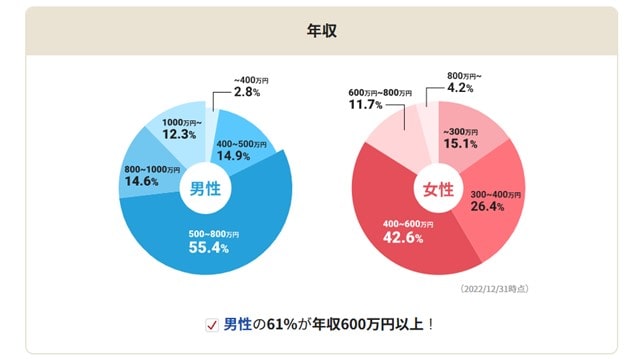 IBJメンバーズの男女の年収円グラフ